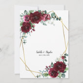 Marsala Burgundy Red Floral Gold Frame Wedding Einladung (Rückseite)