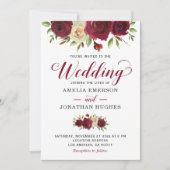 Marsala Burgundy Red Floral Herbst Winter Wedding Einladung (Vorderseite)