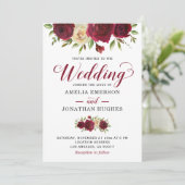 Marsala Burgundy Red Floral Herbst Winter Wedding Einladung (Stehend Vorderseite)