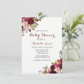 Marsala Burgundy Red Floral Spring Baby Dusche Einladung (Stehend Vorderseite)