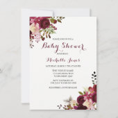 Marsala Burgundy Red Floral Spring Baby Dusche Einladung (Vorderseite)