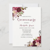 Marsala Burgundy Red Floral Spring Quinceanera Einladung (Vorderseite)