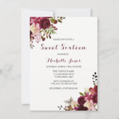 Marsala Burgundy Red Floral Spring Sweet 16 Einlad Einladung (Vorderseite)