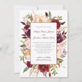 Marsala Burgundy Red White Roses Wedding Einladung (Vorderseite)