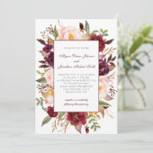 Marsala Burgundy Red White Roses Wedding Einladung (Stehend Vorderseite)