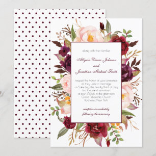 Marsala Burgundy Red White Roses Wedding Einladung