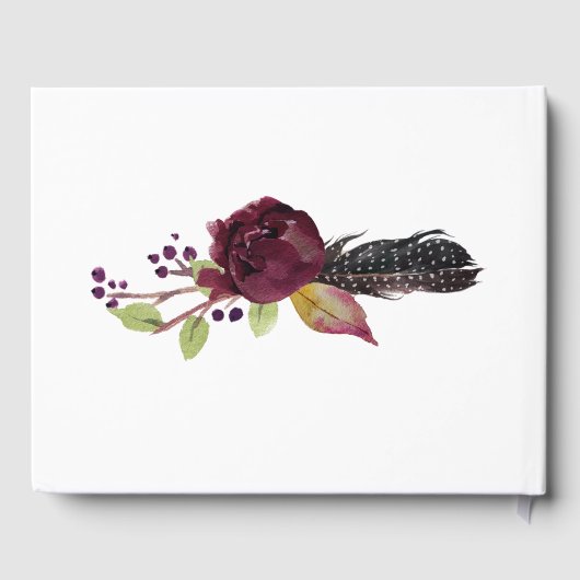 Marsala Burgundy Rose Boho Feathers Guest Book Gästebuch (Rückseite)