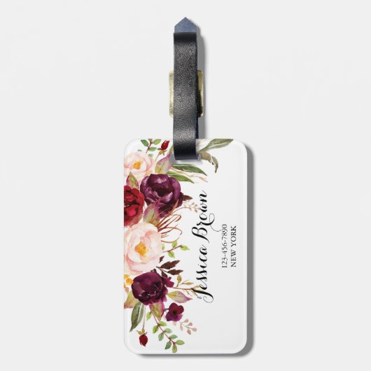 Marsala Burgundy Rustic Floral Bridesmaid Gepäckanhänger (Rückseite vertikal)