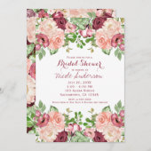 Marsala Burgundy Rustic Floral Glam Brautparty Einladung (Vorne/Hinten)