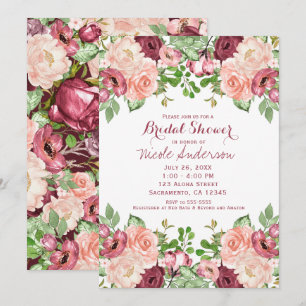 Marsala Burgundy Rustic Floral Glam Brautparty Einladung