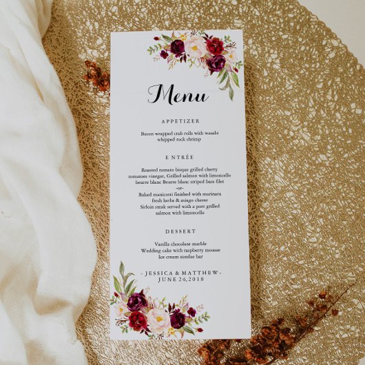 Marsala Burgundy Rustic Floral Werbekarte