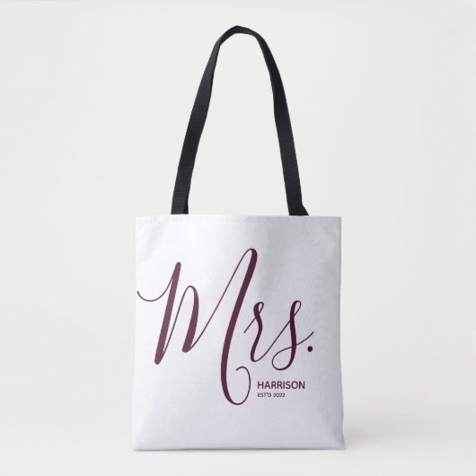 Marsala Burgundy Script White Personalisiert Mrs. Tasche (Vorderseite)