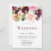 Marsala Burgundy Tropical Floral Wedding Einladung (Vorderseite)