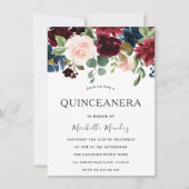 Marsala Burgundy Watercolor Blume Quinceanera Einladung (Vorderseite)