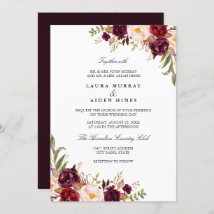 Marsala Burgundy Watercolor Floral Wedding Einladung