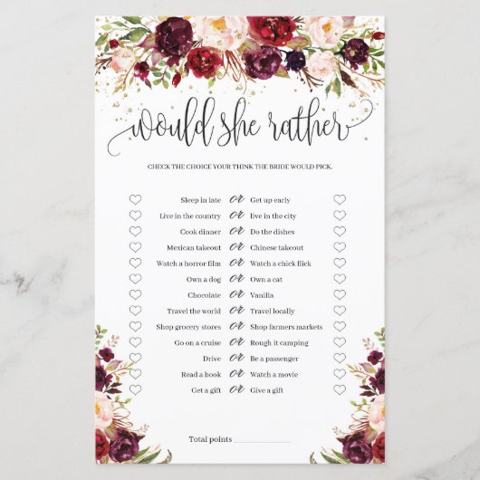 Marsala Burugndy Gold floral würde sie lieber spie (Vorderseite)