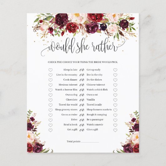 Marsala Burugndy Gold floral würde sie lieber spie (Vorderseite)