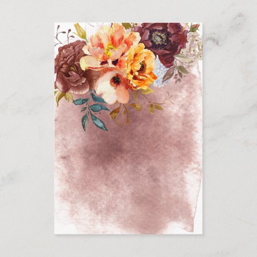 Marsala Clay Yellow Bouquet Hochzeitsempfang Begleitkarte (Rückseite)