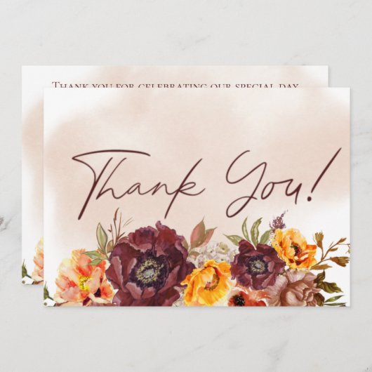 Marsala Clay & Yellow Bouquet Wedding Dankeskarte (Vorne/Hinten)