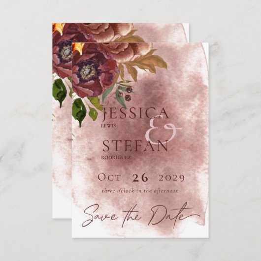 Marsala Clay & Yellow Bouquet Wedding Save The Date (Vorne/Hinten)