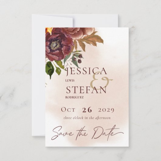 Marsala Clay & Yellow Bouquet Wedding Save The Date (Vorderseite)