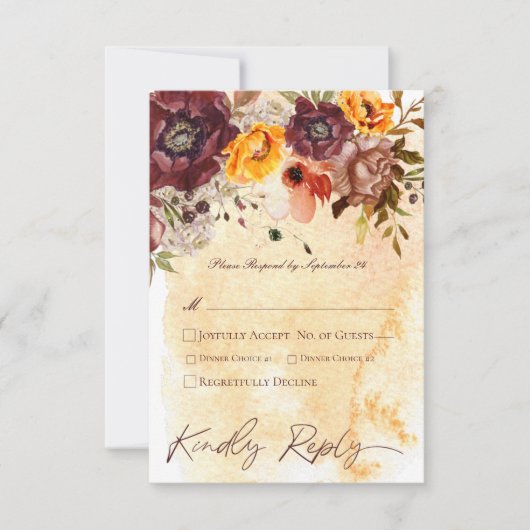Marsala Clay & Yellow Bouquet Yellow Wedding RSVP Karte (Vorderseite)