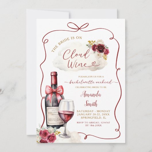 Marsala Cloud Bachelorette Wochenende Einladung (Vorderseite)