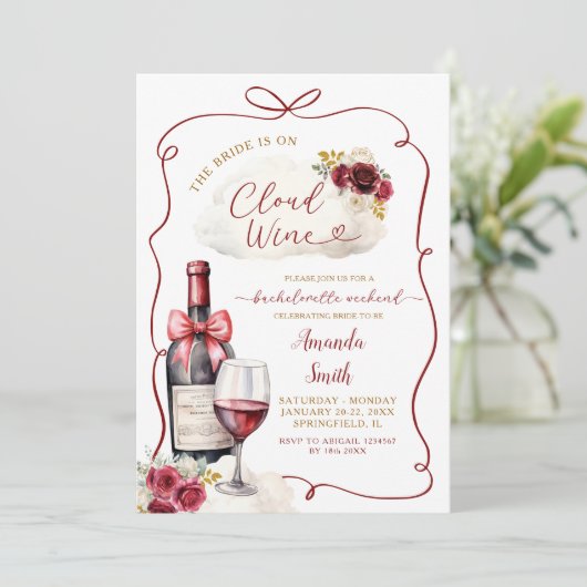 Marsala Cloud Bachelorette Wochenende Einladung (Stehend Vorderseite)