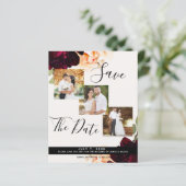 Marsala & Cream Floral Wedding Foto Save the Date (Stehend Vorderseite)