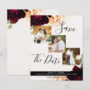 Marsala & Creme Florale Hochzeitsfoto Save the Dat