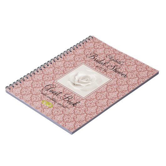 Marsala Damast-und Rosen-Brautparty-Gast-Buch - Notizblock (Linke Seite)