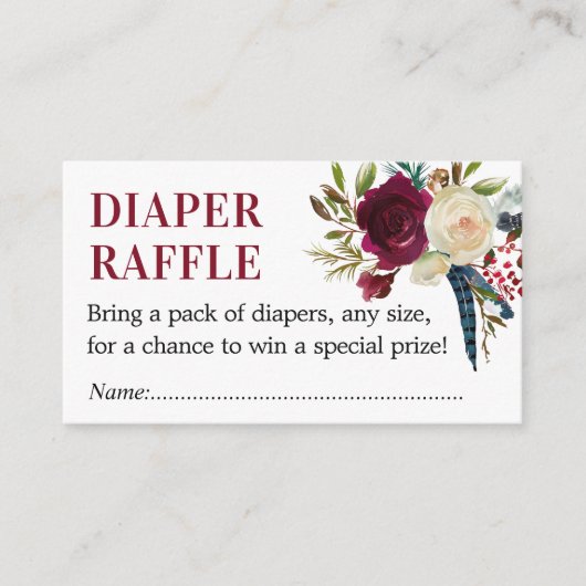 Marsala Diaper Raffle Tickets, Marsala Baby Dusche Begleitkarte (Vorderseite)