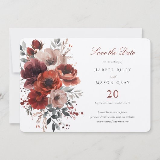 Marsala Elegance Save the Date Karte (Vorderseite)