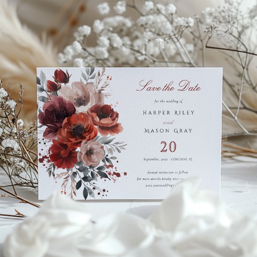 Marsala Elegance Save the Date Karte