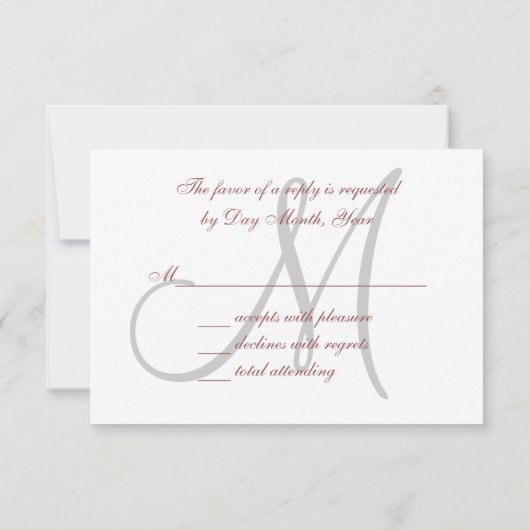 Marsala Elegant Wedding RSVP Card mit Monogram (Rückseite)