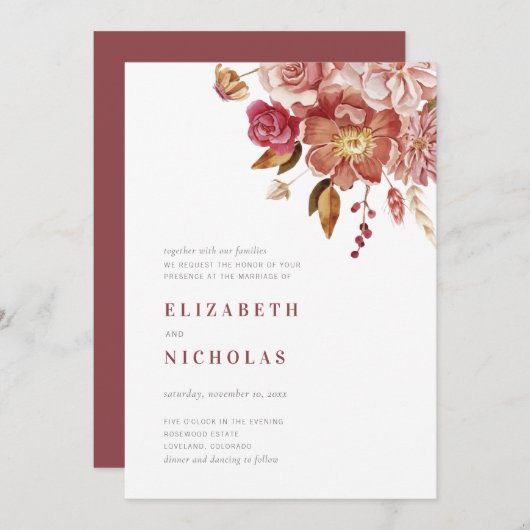 Marsala Elegante Hochzeitsfeier Einladung (Vorne/Hinten)