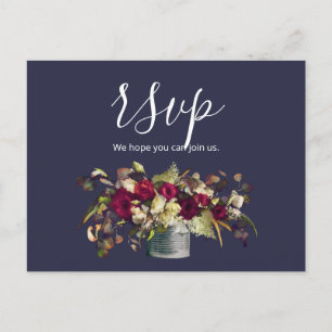 Marsala & Elfenbein Aquarell-Rosen Navy RSVP Postkarte