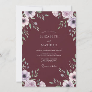 Marsala Flieder Blatt Hochzeit Einladung