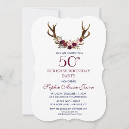 Marsala Floral Antlers Navy 50. Suraward Geburtsta Einladung