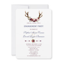 Marsala Floral Antlers Navy Blue Engagement Party