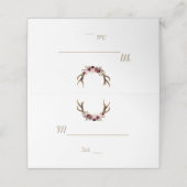 Marsala Floral Antlers Navy Blue Fall Tischnummer Platzkarte (Außenseite Aufgefaltet)