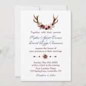 Marsala Floral Antlers Navy Blue Hochzeit im Herbs Einladung (Vorderseite)
