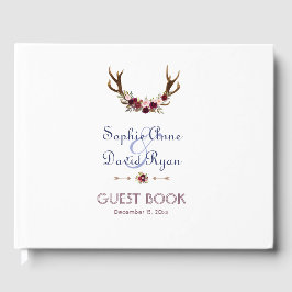 Marsala Floral Antlers Navy Blue Hochzeit im Herbs Gästebuch