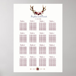 Marsala Floral Antlers Navy Blue Hochzeit im Herbs Poster