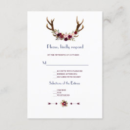 Marsala Floral Antlers Navy Blue Hochzeit im Herbs RSVP Karte