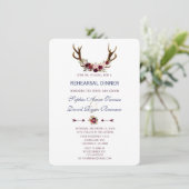 Marsala Floral Antlers Navy Blue Probe Dinner Einladung (Stehend Vorderseite)