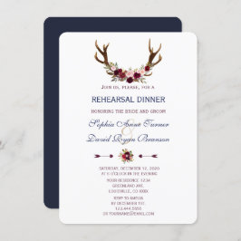 Marsala Floral Antlers Navy Blue Probe Dinner Einladung