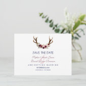Marsala Floral Antlers Navy Blue Save the Date (Stehend Vorderseite)