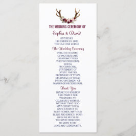 Marsala Floral Antlers Navy Blue Wedding Program Programm