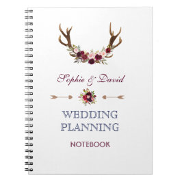 Marsala Floral Antlers Navy Hochzeitsplaner Notizblock